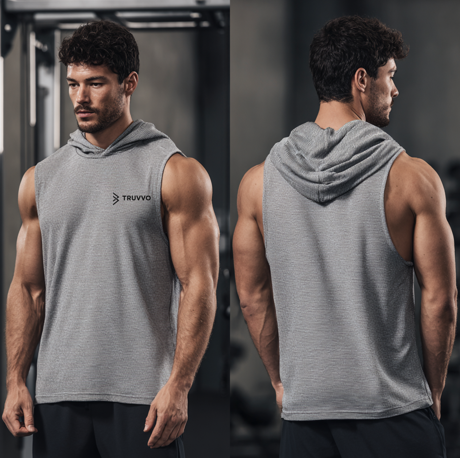 Men’s Hooded Workout Tank - Grey Mesh
