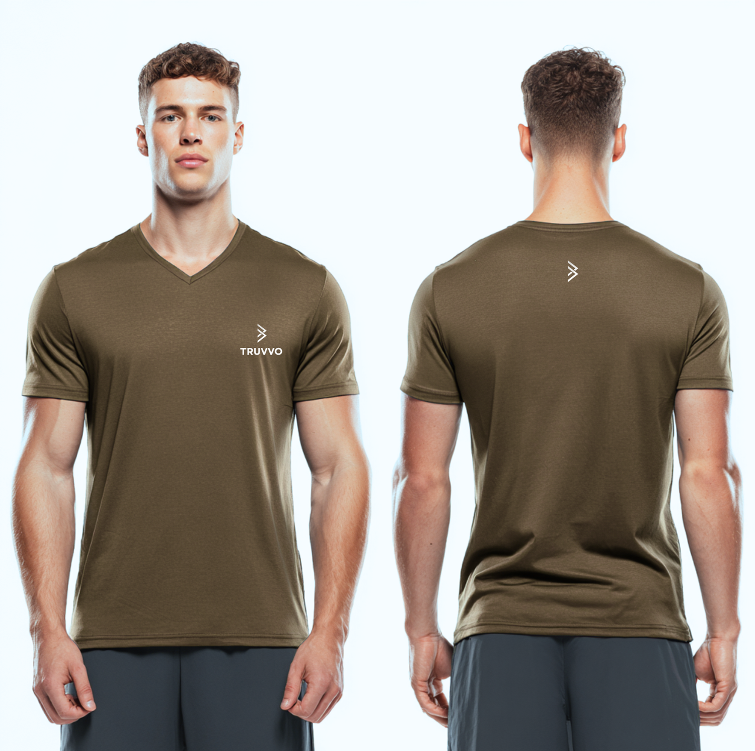 Men’s V Neck Bodyfit Tee - Brown