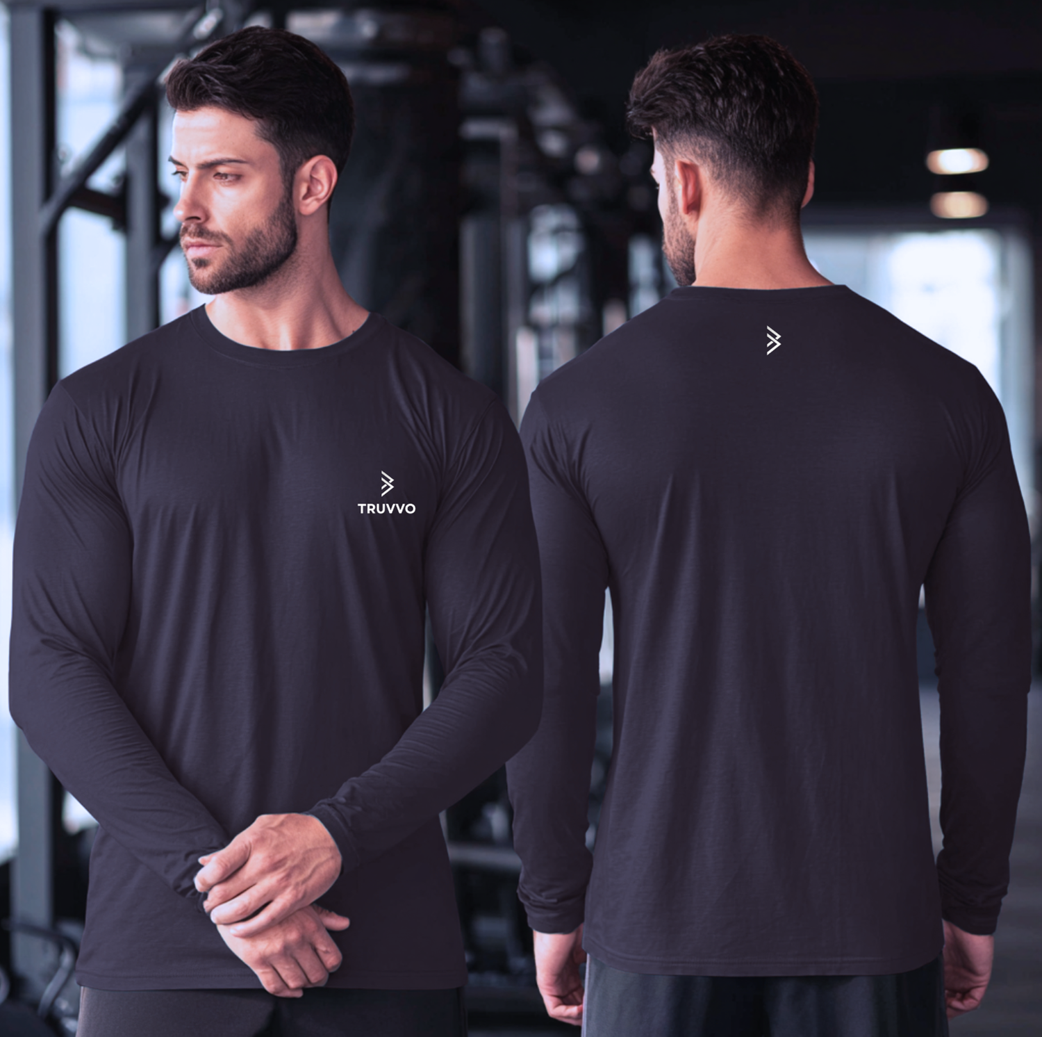 Men’s Round Neck Long Sleeve Bodyfit Tee - Black