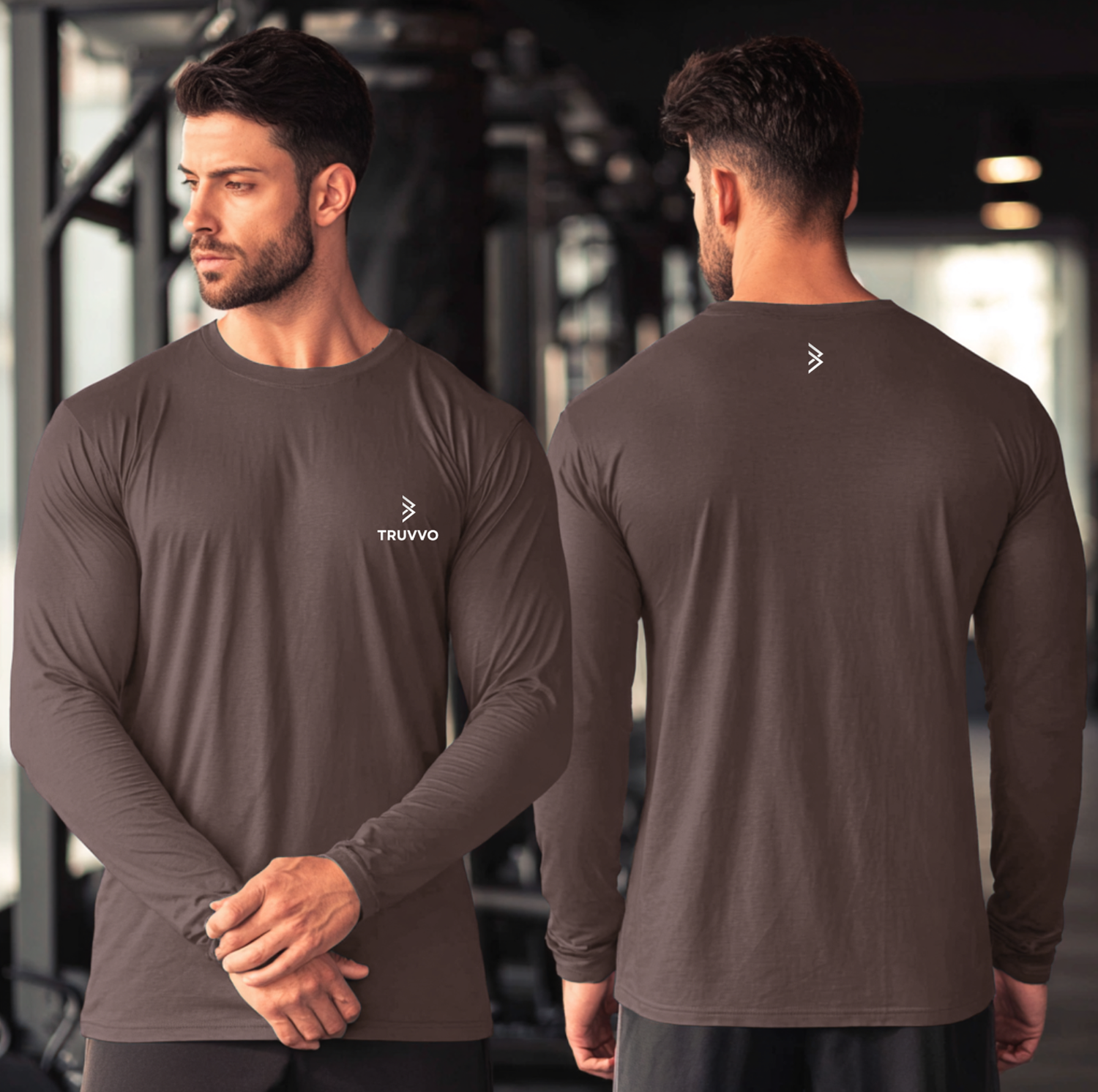 Men’s Round Neck Long Sleeve Bodyfit Tee - Brown