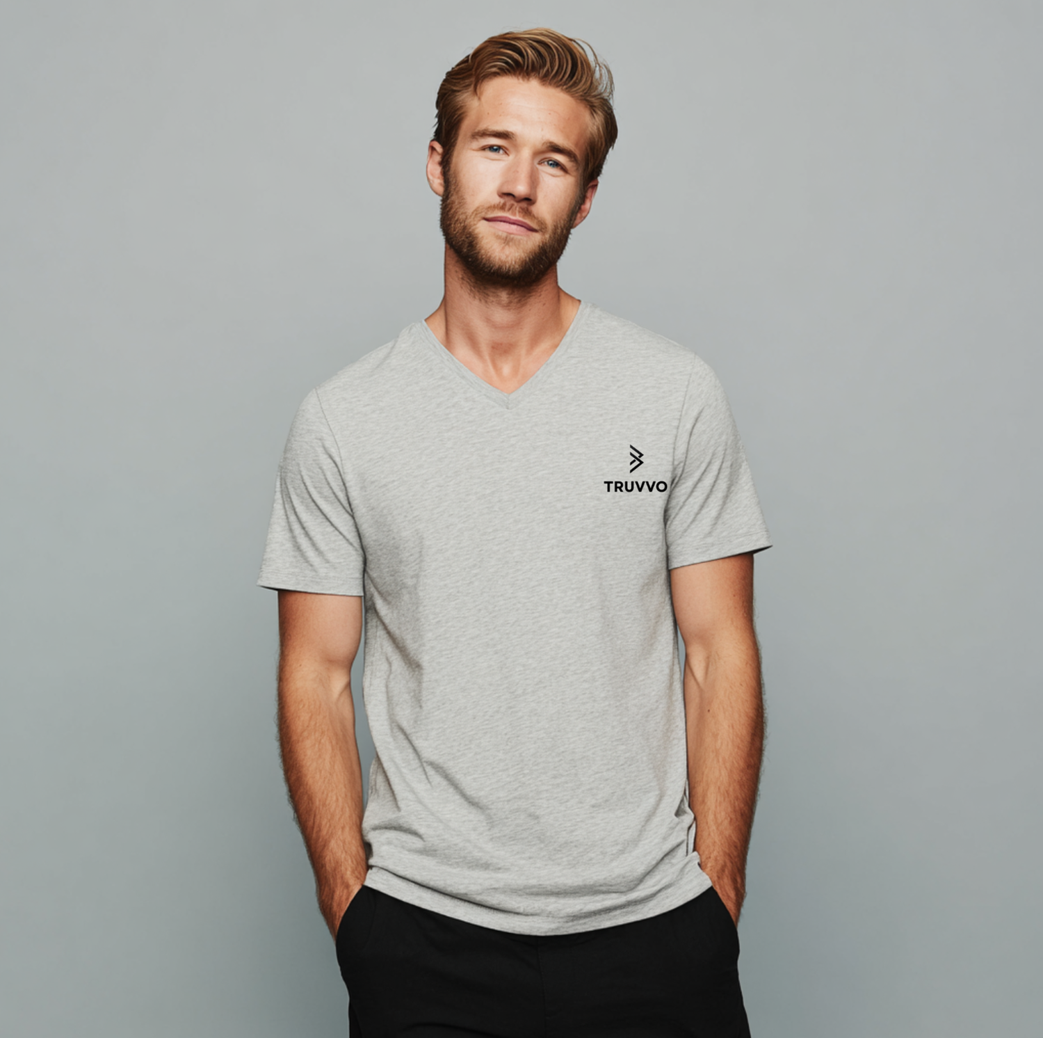 Men’s V Neck Regular Fit Tee - Grey